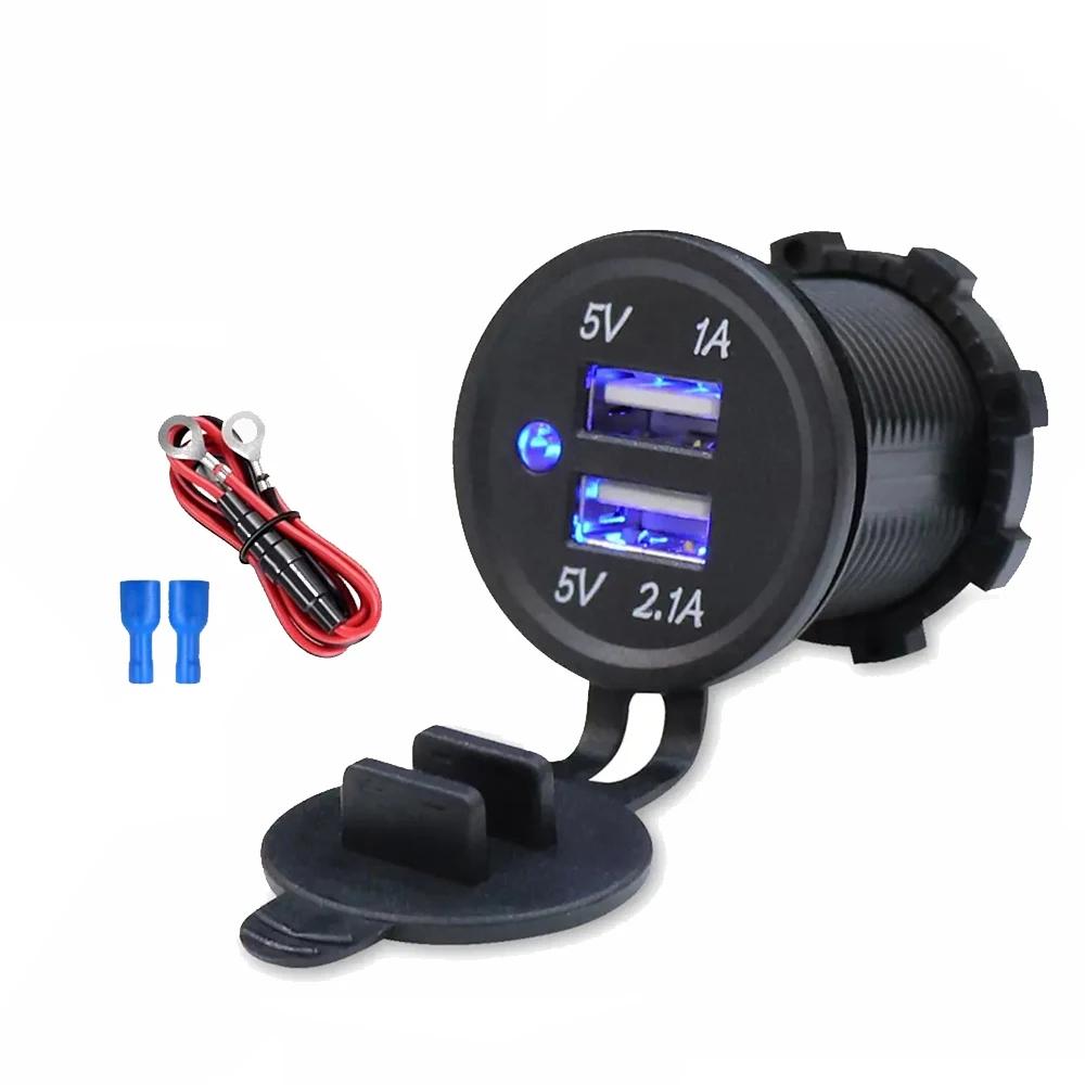 PD 3.1A Dual USB Charger with LED Light Motorcycle Car Charger Power Socket Cigarette Lighter Waterproof for Car Truck ATV Boat