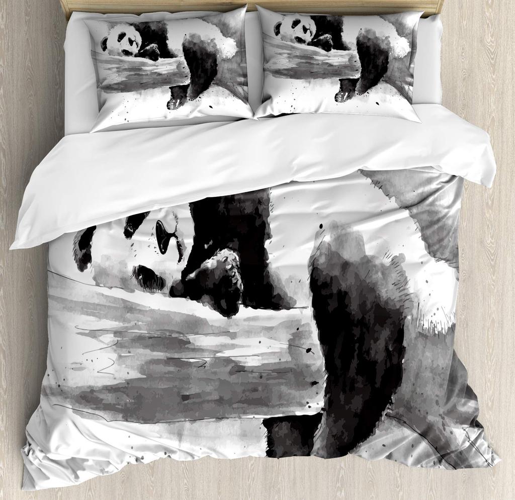 Kid Duvet Cover Twin, Cute Panda Bedding Set for Bedroom Decor, Kawaii Black White Bear Comforter Cover for Children Boys Girls