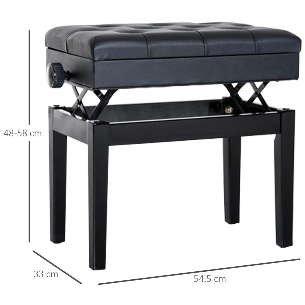 Panca per Pianoforte, Panca Regolabile in Altezza con Scomparto Portaoggetti, Gambe in Legno, Sgabello per Pianoforte in Ecopelle, per Sala Musicale, Capacità di Carico fino a 200 kg