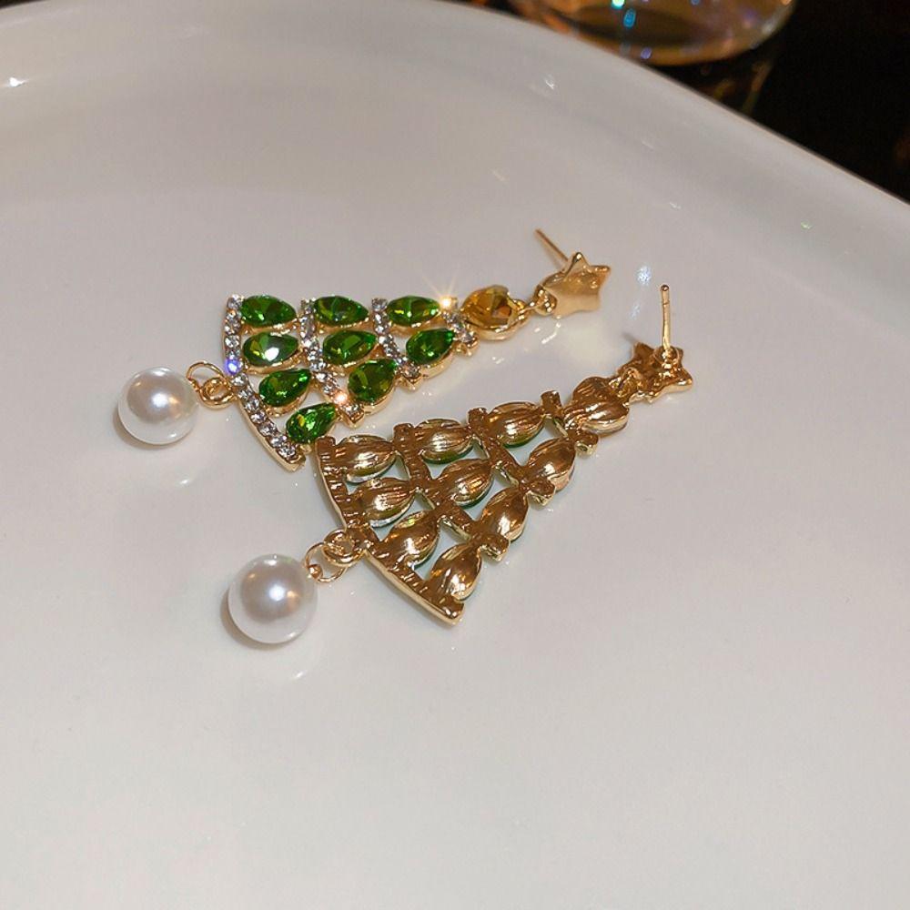 Crystal Rhinestone Pendant Star Christmas Tree Earring Studs Sweet Merry Christmas Earrings  Party
