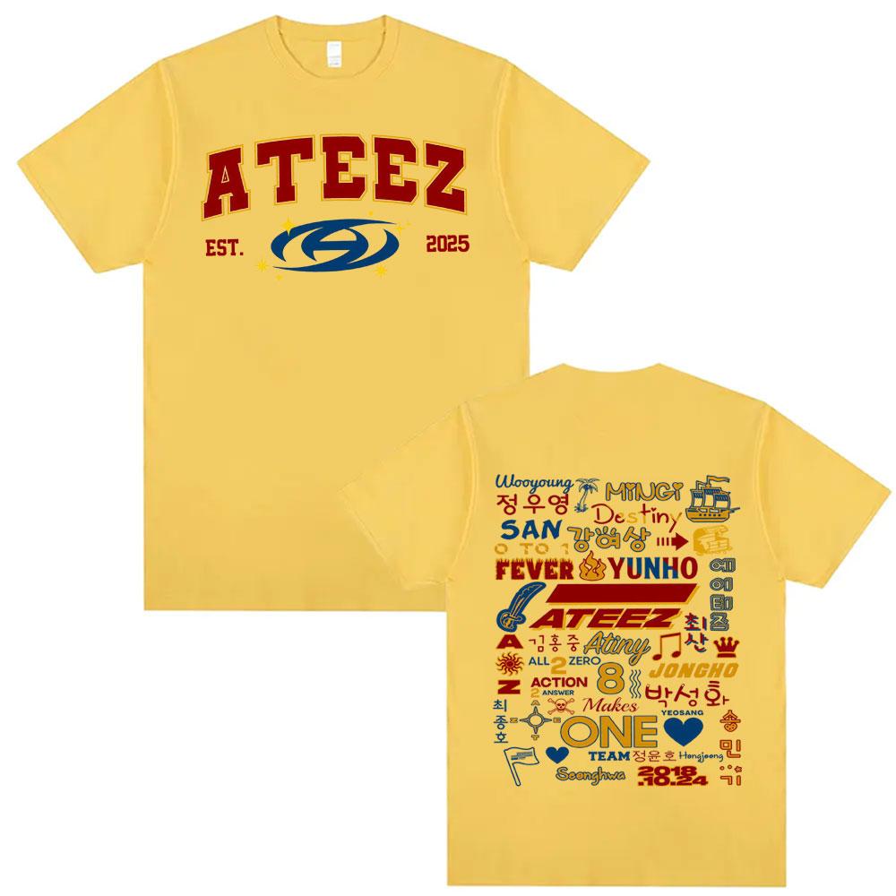 Kpop Ateez 2025 World Tour in Your Fantasy Merch T Shirts Unisex Women Korean Fashion Retro High Street Tshirt 100 Cotton T Shirt