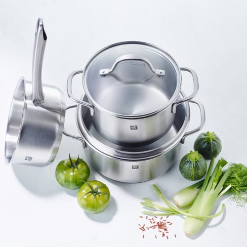 ZWILLING Flow Stew Pot, 20cm with Glass Lid, 3.0L, Triple-Layer Stainless Steel Base, 10-Year Warranty [Official Japanese Product] FLOW 71022-200