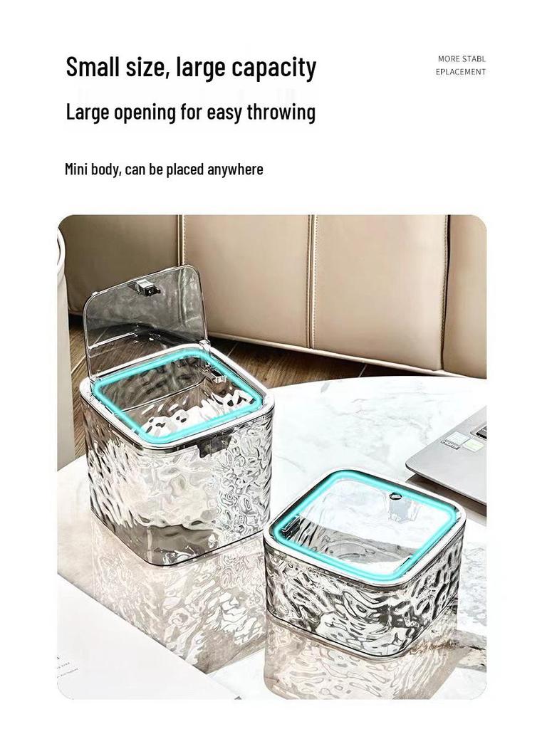 Compact Desktop Trash Bin with Lid, Press-Type Pop-Up Wastebasket for Kitchen, Dining, or Office Use