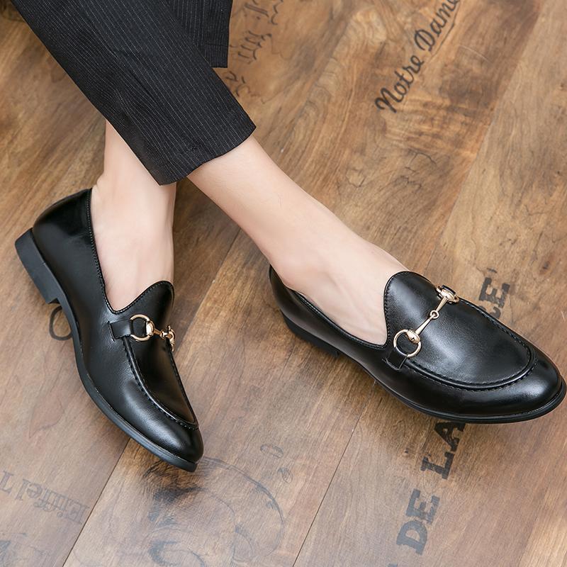 Fashion Mens Casual Shoes Leather Mens Classic Retro Buckle Loafers Moccasins Men Comfortable Office Dress Driving Flats Plus Size 48