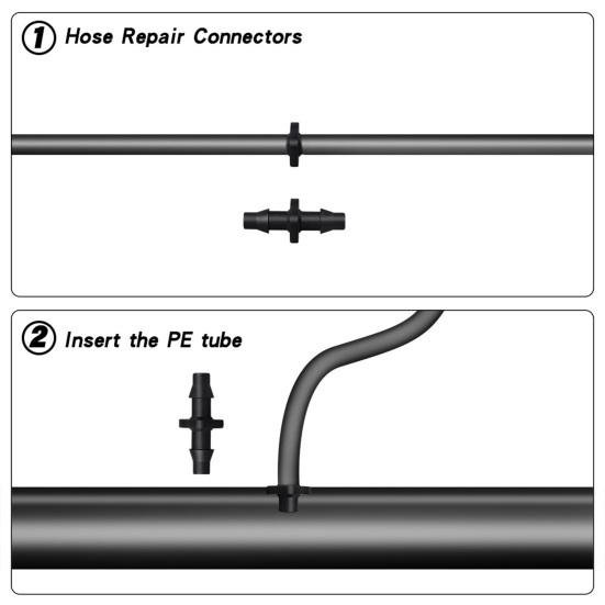 50 Pcs Barbed Hose Connectors Drip Irrigation 1/4" Universal Fittings 3-Way Coupling T Connectors for 4/7 Water Tube Garden Lawn Flower Pot