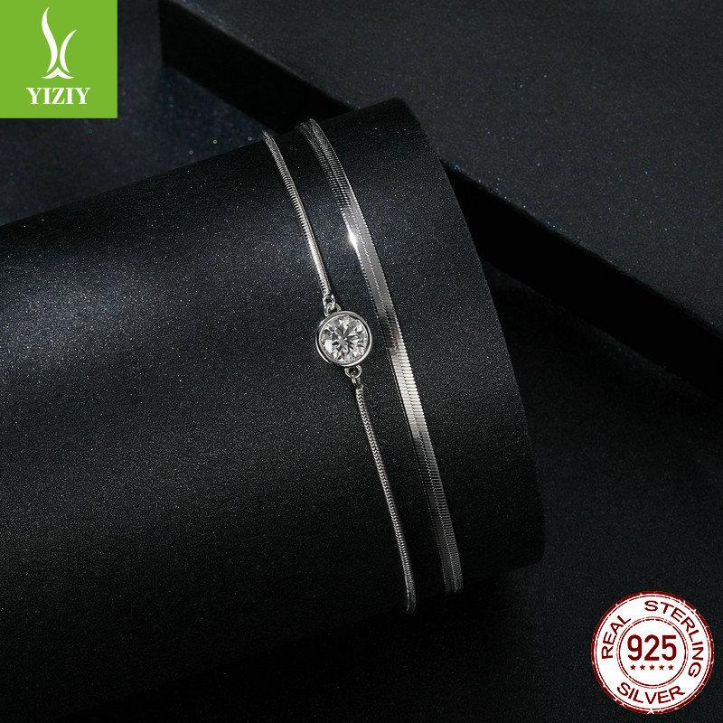 50 Points Sparkling Mozzarella Diamond Double-Layer Bracelet, Simple Light Luxury High-End S925 Sterling Silver Bracelet
