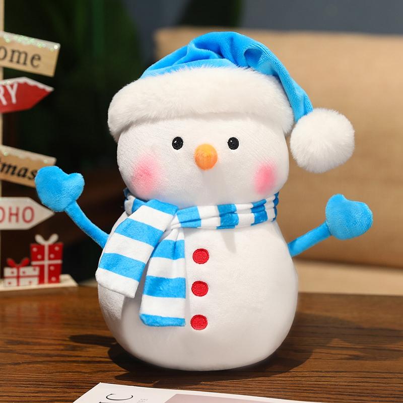 1Pc 25Cm Lovely Christmas Snowman Plush Toys Kawaii Snowman Wears Santa'S Hat Scarf Loose Coat Doll For Xmas Party Decor Gift