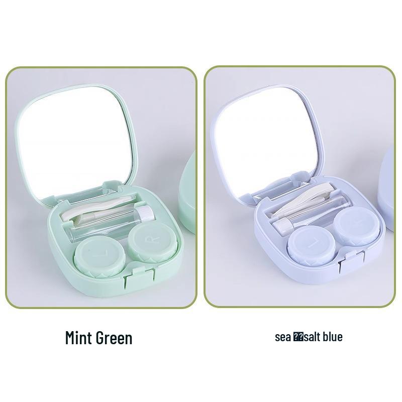 Portable Leak-Proof Contact Lens Case with Mirror - Stylish Double-Compartment for Colored Lenses