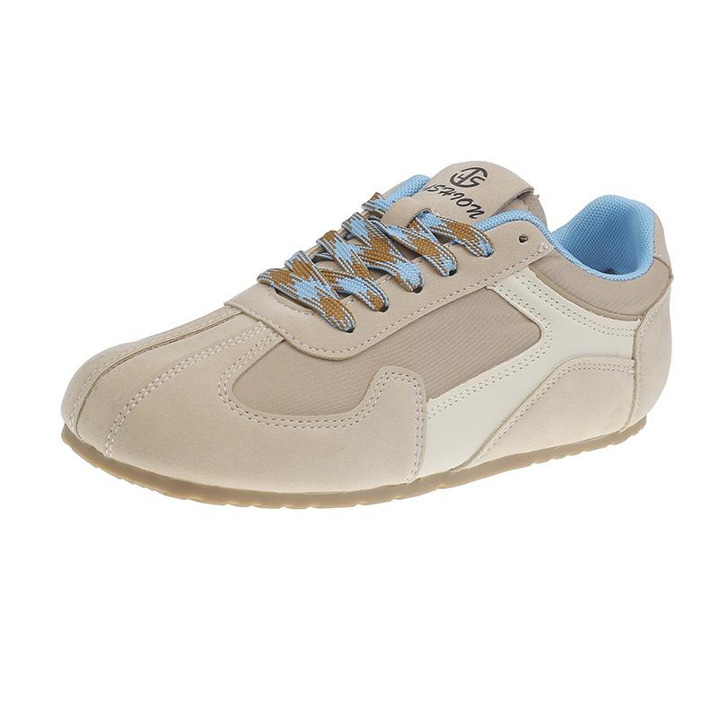Fashionable contrasting shoelaces round square head casual style women's college style sports board shoes