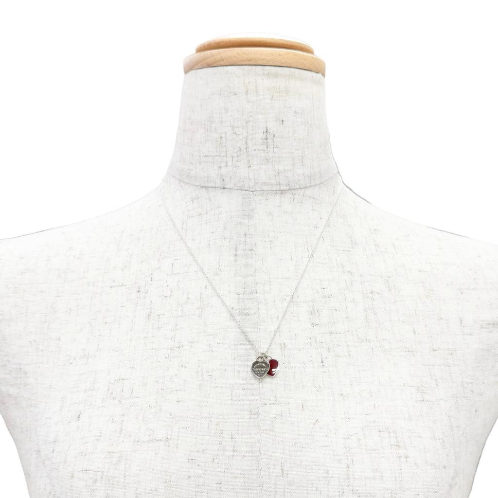 Excellent TIFFANY&Co. Necklace Mini Double Heart Tag Pendant Silver AG925 Women Used