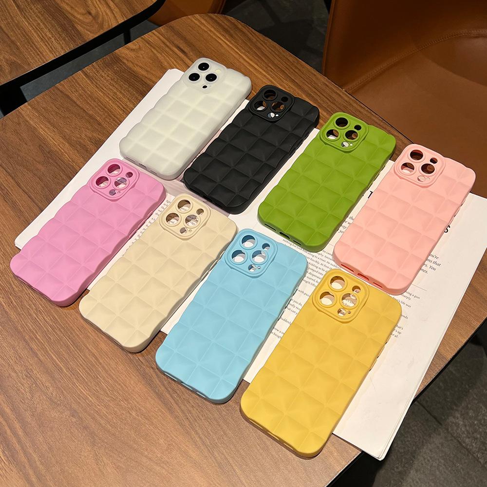 Solid Color Three-dimensional Grid Is Suitable for Apple 17 Anti-drop Mobile Phone Case iPhone16PROMAX Lens All-inclusive Protective Case.