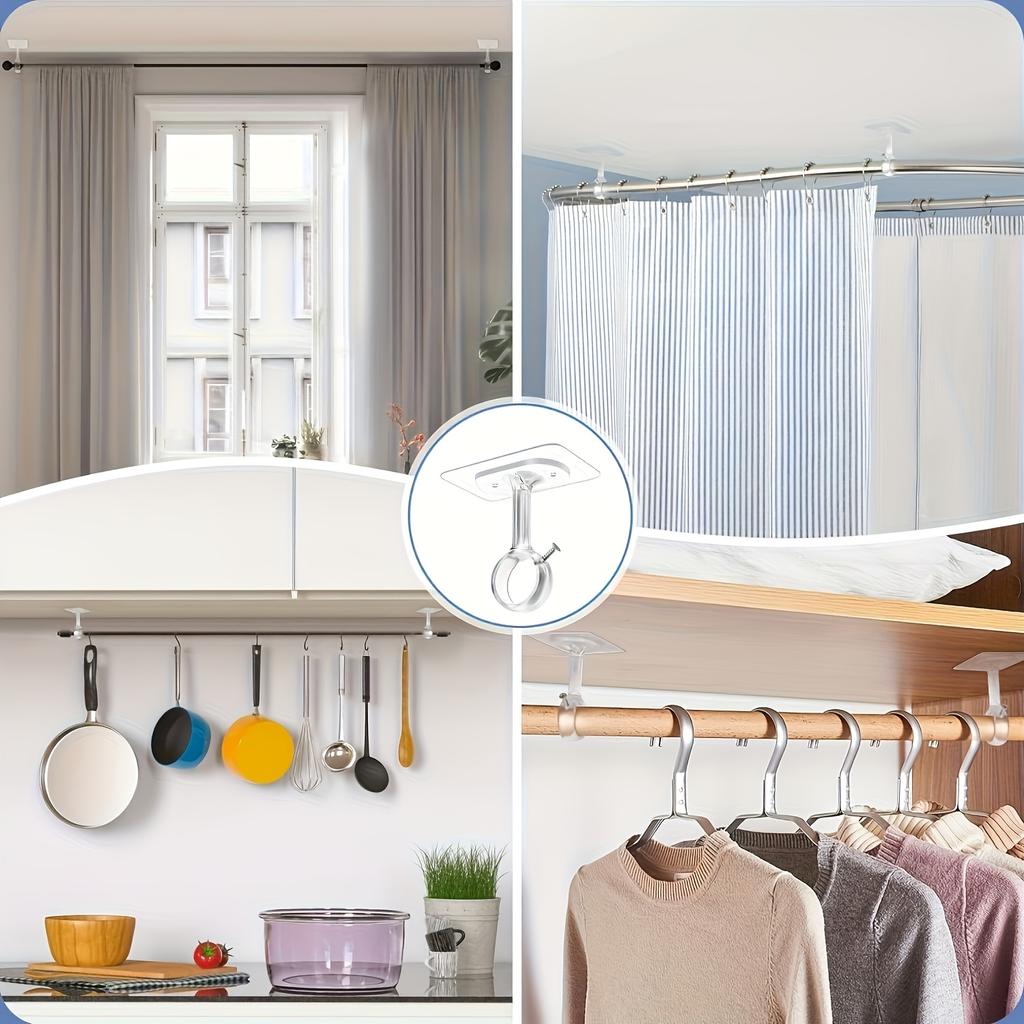 2pcs Non-Drilling Ceiling Curtain Rod Brackets | Heavy-Duty Self-Adhesive, Adjustable Curtain Hooks, Suitable for Wardrobe and Bedroom
