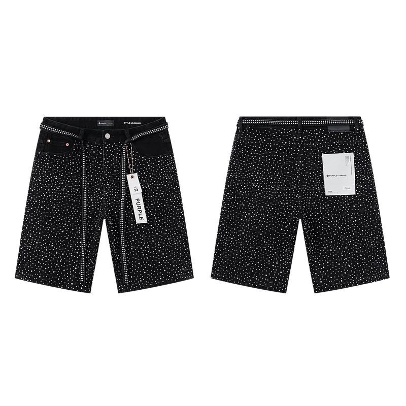 Purple Jeans Streetwear Loose Fit Denim Shorts Men Women Mid-Rise Straight Cut With Embroidery Stone Wash