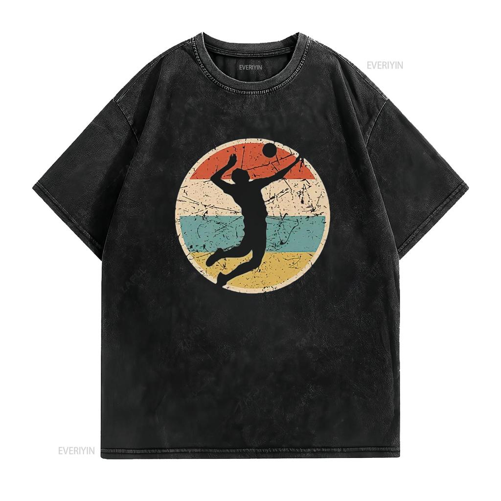 Mens Volleyball Player Team Fun Retro Vintage Colors Cool T Shirt Black M Vintage Washed Slightly Fashion Unisex Graphic Homme