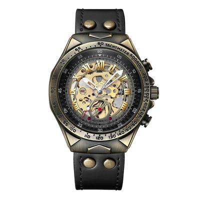 Hakiki Deri Kayışlı Erkek Otomatik İskelet Saat: Romen Rakamları, Analog Ekran, 3ATM Su Direnci, Boş Zaman ve İçin Şık Aksesuar