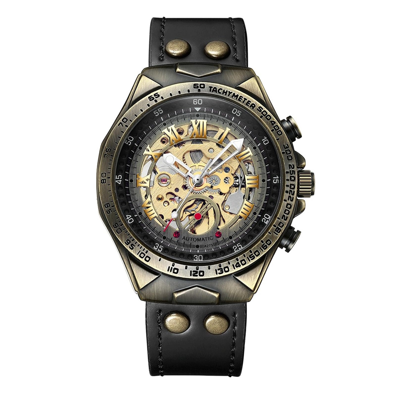 

Автоматические часы-скелетон с римскими цифрами и аналоговым циферблатом из натуральной кожи, водонепроницаемость 3 АТМ, стильный аксессуар для отдыха и бизнеса, идеальный подарок для и дня, мужской ремешок чёрный