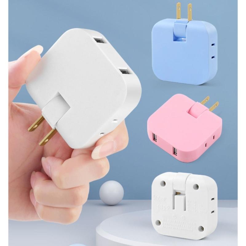 4 In 1 Rotatable Socket Converter Flat Pin Plug AC Outlet Extender Wall Tag Plug with 2USB Charge Adapter 180°Rotary