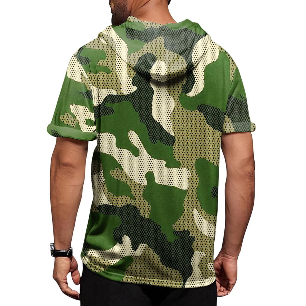 Gradient Print Men's Shirt Hooded Short-sleeved Hooded Spring And Summer Casual Daily Wear