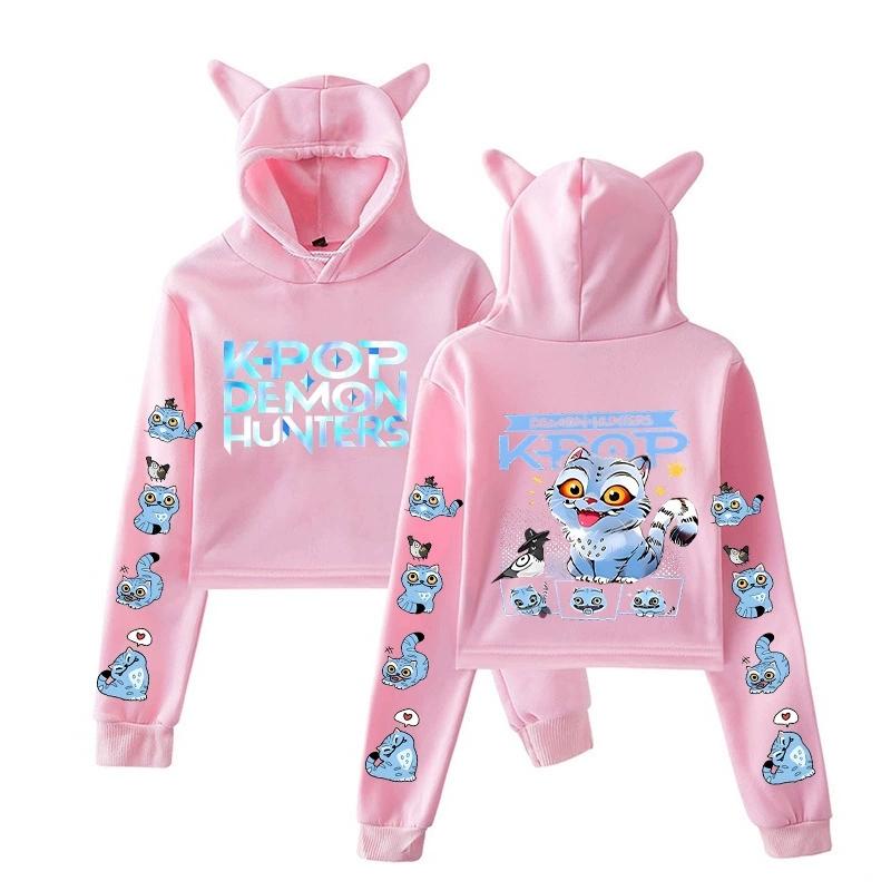 Kpop Demon Hunters Figures Girls Short Cat-Eared Hoodie for Autumn and Winter Casual Sweatshirt Outfit