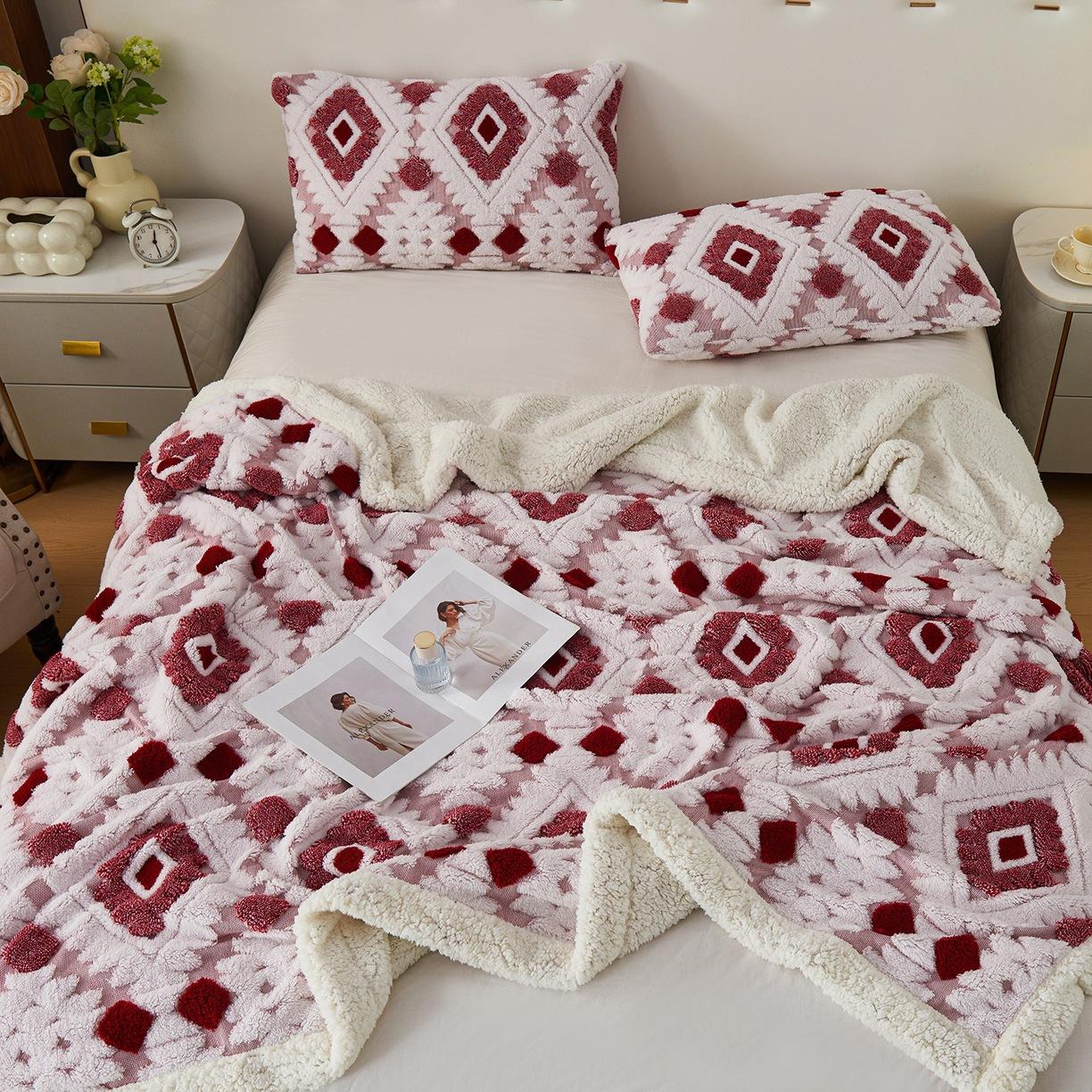 

Богемный стиль Многофункциональный плед для сна Плед из шенилла Уютный плед из овечьей шерсти для офиса 100x150cm красный