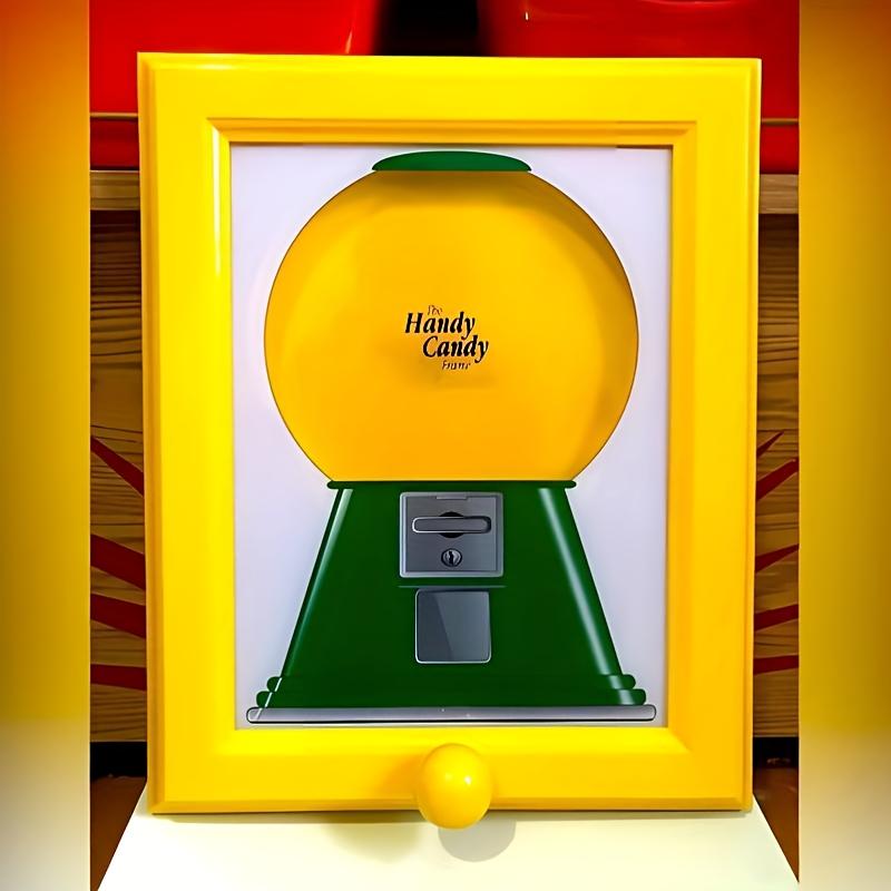 1pc Modern Square Plastic Candy Dispenser Gumball Machine in Frame Manual Operation, No Batteries Needed, Wall Mountable or Tabletop for Candies