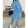 Fashion Style Loose Plaid Retro Lapels Casual Shirt Loose Plaid Long Sleeved Shirt