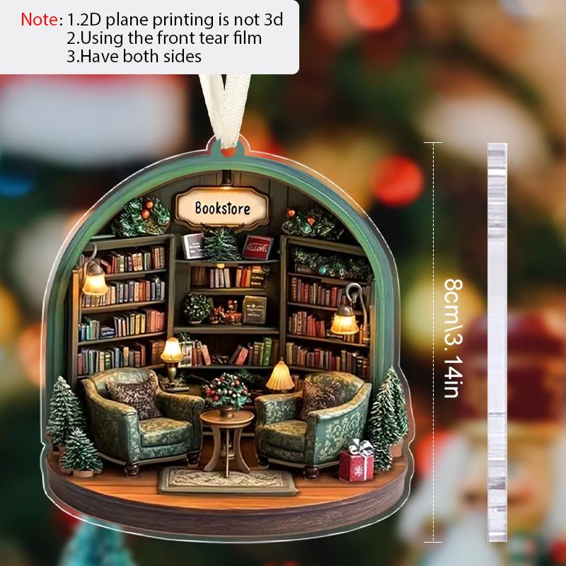 Ciondolo Scena Vintage Libreria in Acrilico per Amanti dei Libri Decorazione Stanza Accessorio Zaino Portachiavi Regali Stagione Ritorno a Scuola