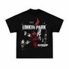 Moda de Verano 2025 Linkin Park Linkin Park Estampado de Figura Vintage Americano Camiseta de Algodón Pesado Holgada de Manga Corta para Hombre_mujer