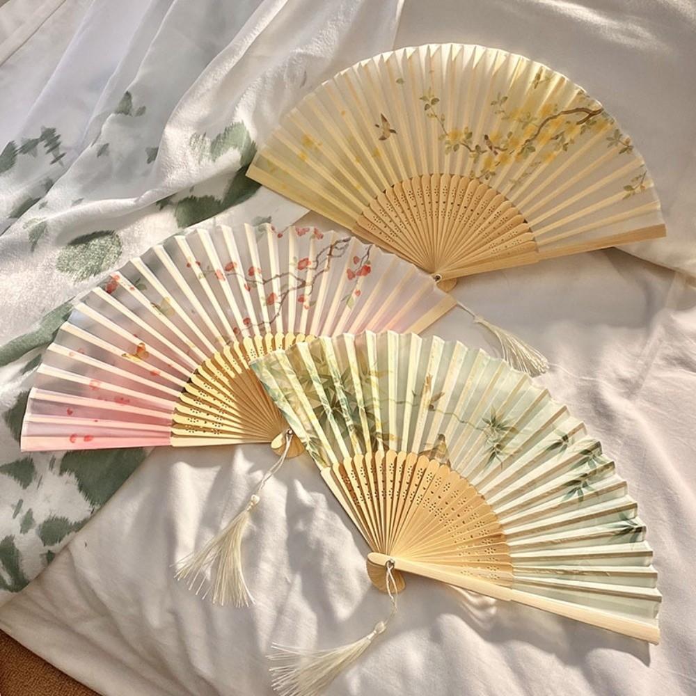 Chinese Style Bamboo Fan Butterfly Handheld Fan Performance Tassel Folding Fan Hanfu Accessories