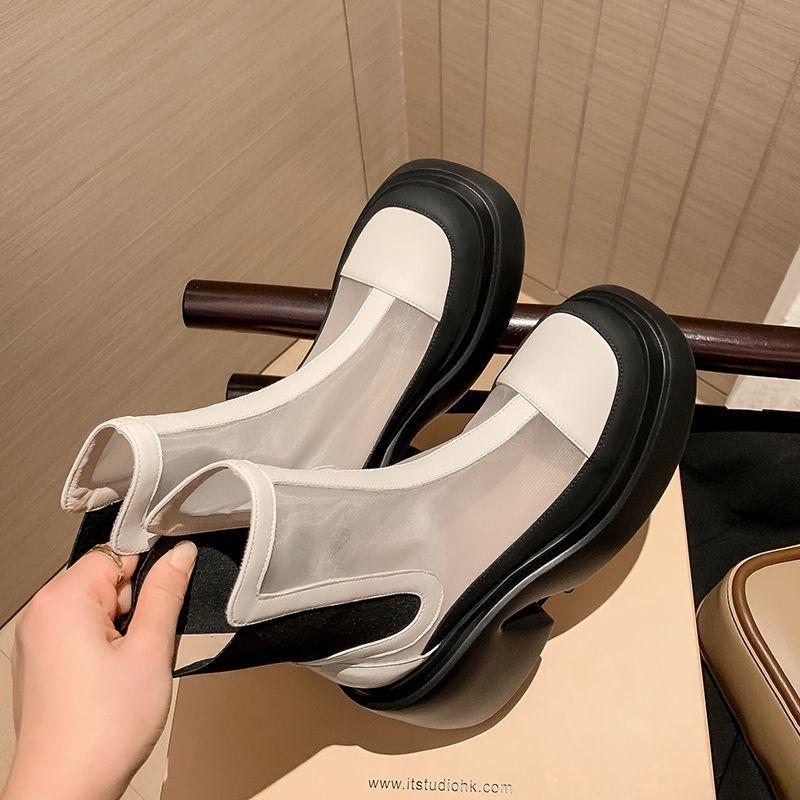 Women's Ankle Boots Very High Heels Heeled Footwear Sandals Short Shoes for Woman Mesh Booties Round Toe Fashion 2024 New Rock