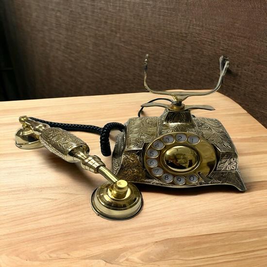 18.4 Cm Brass Telephone, Working Telephone, Rotary Dial Telephone, Landline Telephone, Desk Item, Maharaja Telephone, Home, Office Decor