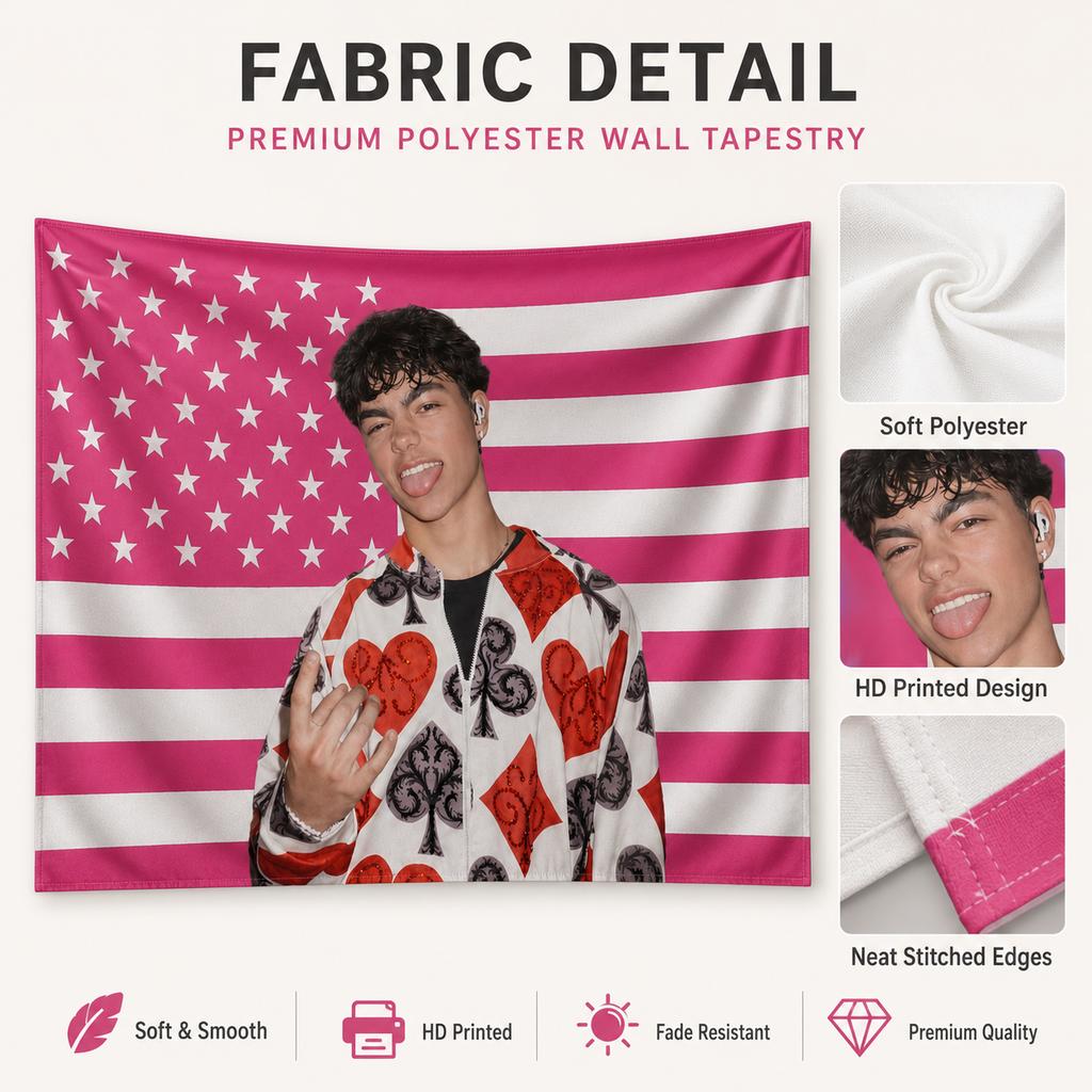 PopStarMalachi B-Baron Tapestry flat print Pink Stars StripesFlagWallHanging for Teen Bedroom Dorm Aesthetic Room Decor Fan Gift