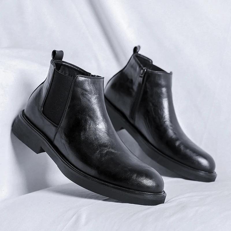 

Мужские кожаные повседневные туфли без застежек, деловые туфли, мужские ботинки челси, брендовые дизайнерские итальянские повседневные деловые ботильоны 6.5 чёрный