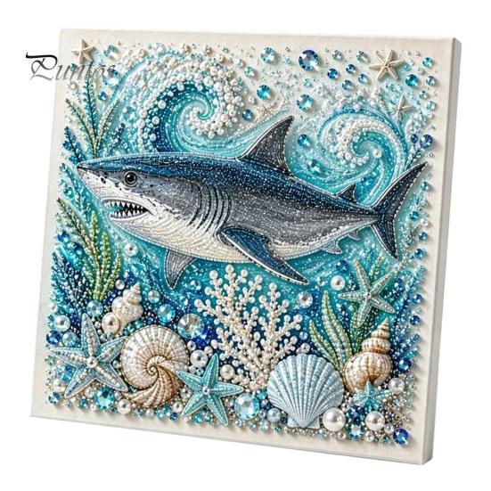 Nautical Style Home Ornament Ocean Faux Pearl Painting Kit, Marine Life 3D Art DIY Decorative Bead Picture Set Sea Turtle Fish Craft for Adults,