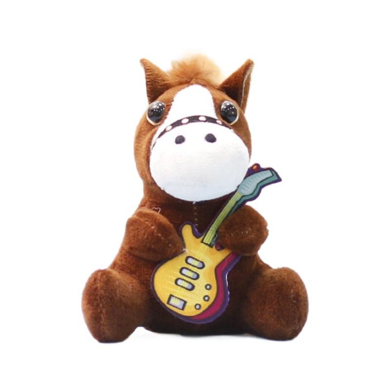 Plush Pony Mini Keychain Animal Keyring With Guitar For Girls Gift And Bag Decor