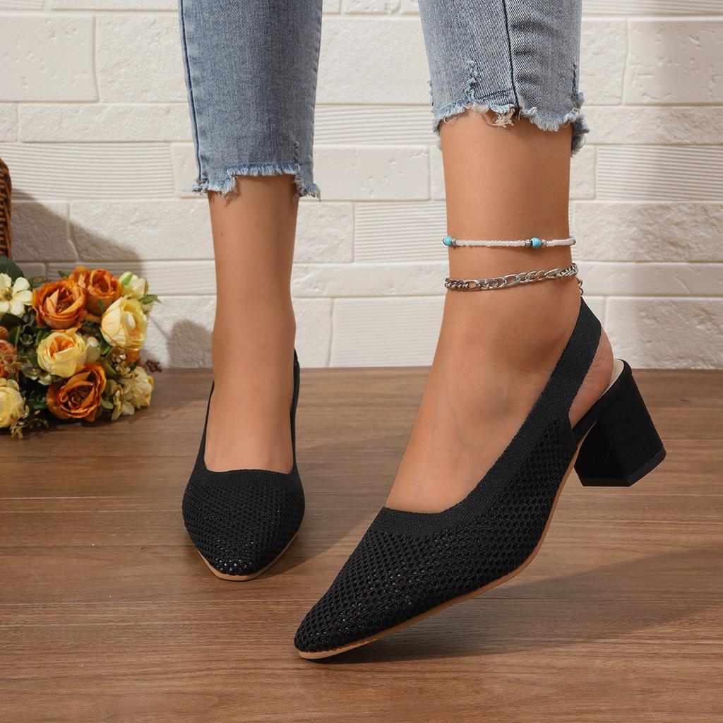 Classic Sandals Woman Slides Casual Hoof Mid Heels Shoes Women Solid Stretch Fabric Slip On Sandals Summer Pumps Plus Size