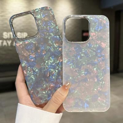 Luxus Aurora Glänzendes Diamant Schalenmuster Hülle Für iPhone 16 15 14 13 12 11 Pro Max X XR XS 7 8 Plus SE Laser IMD PC Hartschale