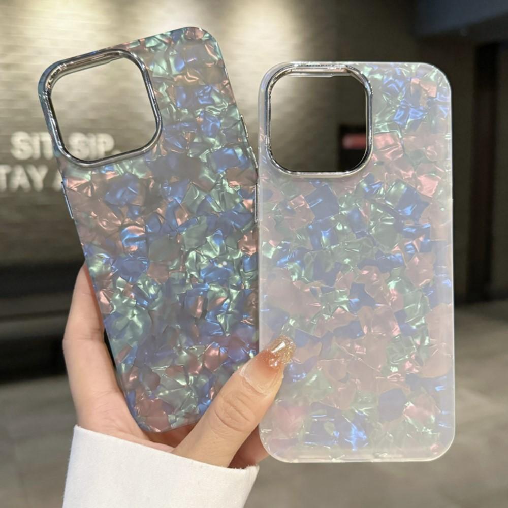Luxury Aurora Glossy Diamond Shell Pattern Case For iPhone 16 15 14 13 12 11 Pro Max X XR XS 7 8 Plus SE Laser IMD PC Hard Cover