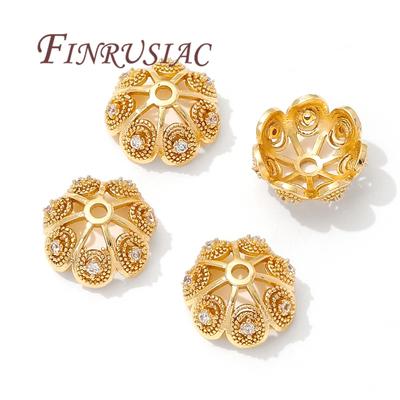13mm 18K Gold Plated Beads Caps For Jewelry Making,Brass with Zircon Flower Caps,Beads Separators,Necklace&Bracelets Accessories