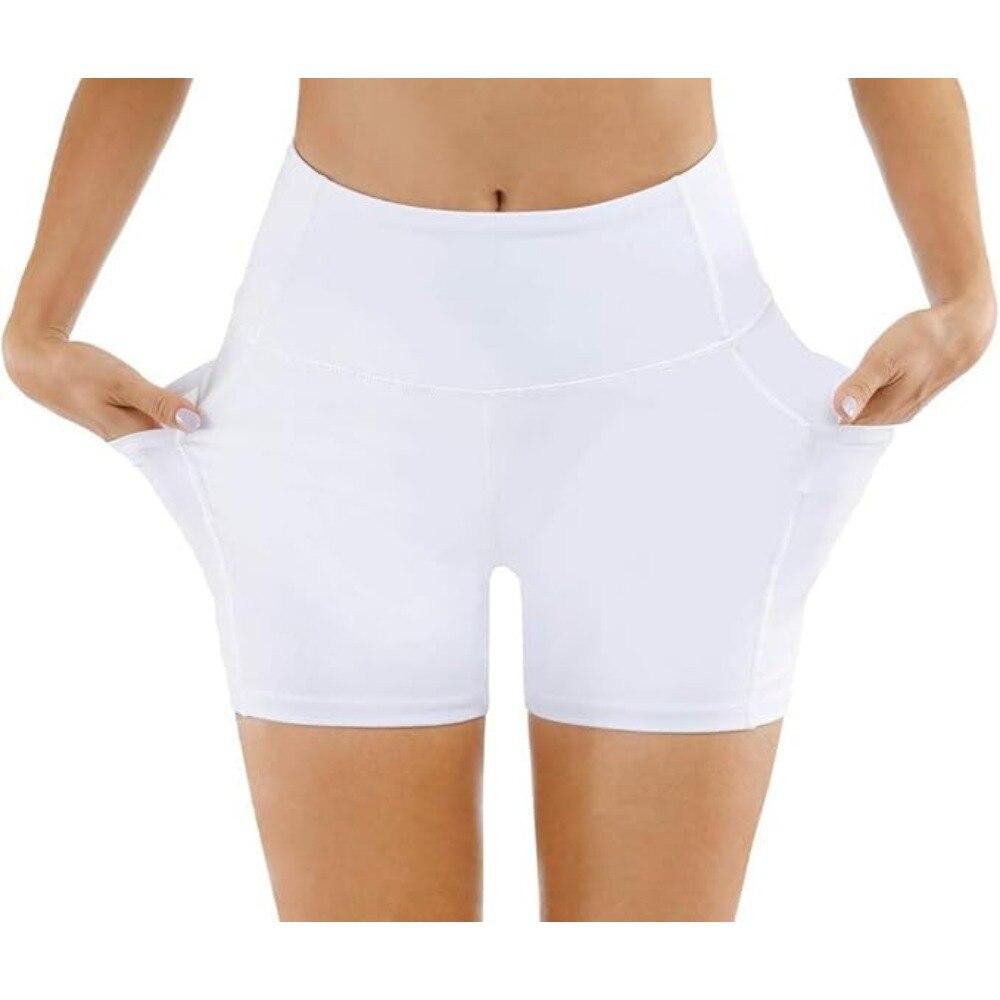 Ronyes Women's Yoga Shorts White Polyester Athletic Fitness Shorts Comfortable Breathable High Waist Stretch