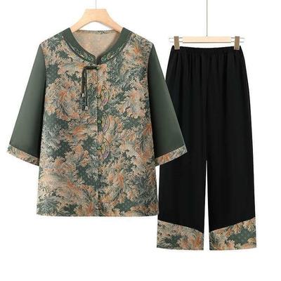 Grandma's Summer Chinese Style Traditional Women's Seven-Sleeve Shirt & Two-Piece Set