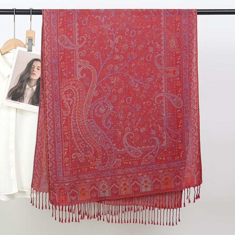 Fashion Ethnic Style Jacquard Scarf Outdoor Women Travel Paisley Tassel Shawl Neck Muslim Hijab Wrap Floral Luxury