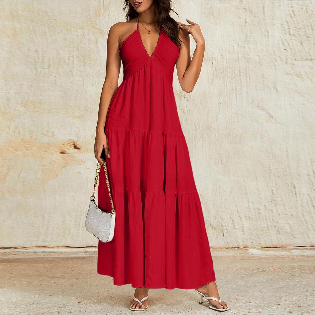 Women's V,Neck Relaxed,Fit Backless Resort Dress