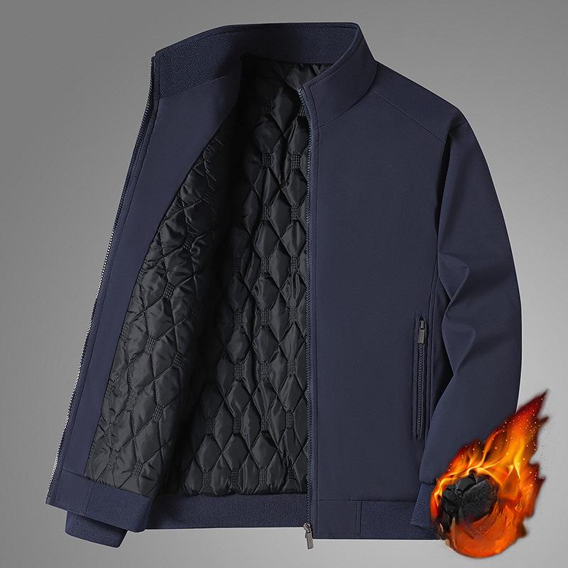 Jacket Spring and Autumn Cotton Thickened Casual Versatile Men's Jacket Stand Collar Fattened Large Size Winter Dad Clothing