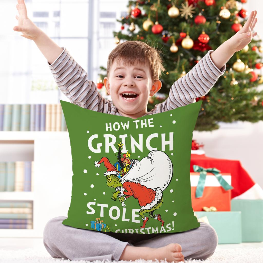 Christmas Happy Throw Pillow Cover, 18 X 18 Inch, Winter Holiday Cushion Cover Sofa Decor