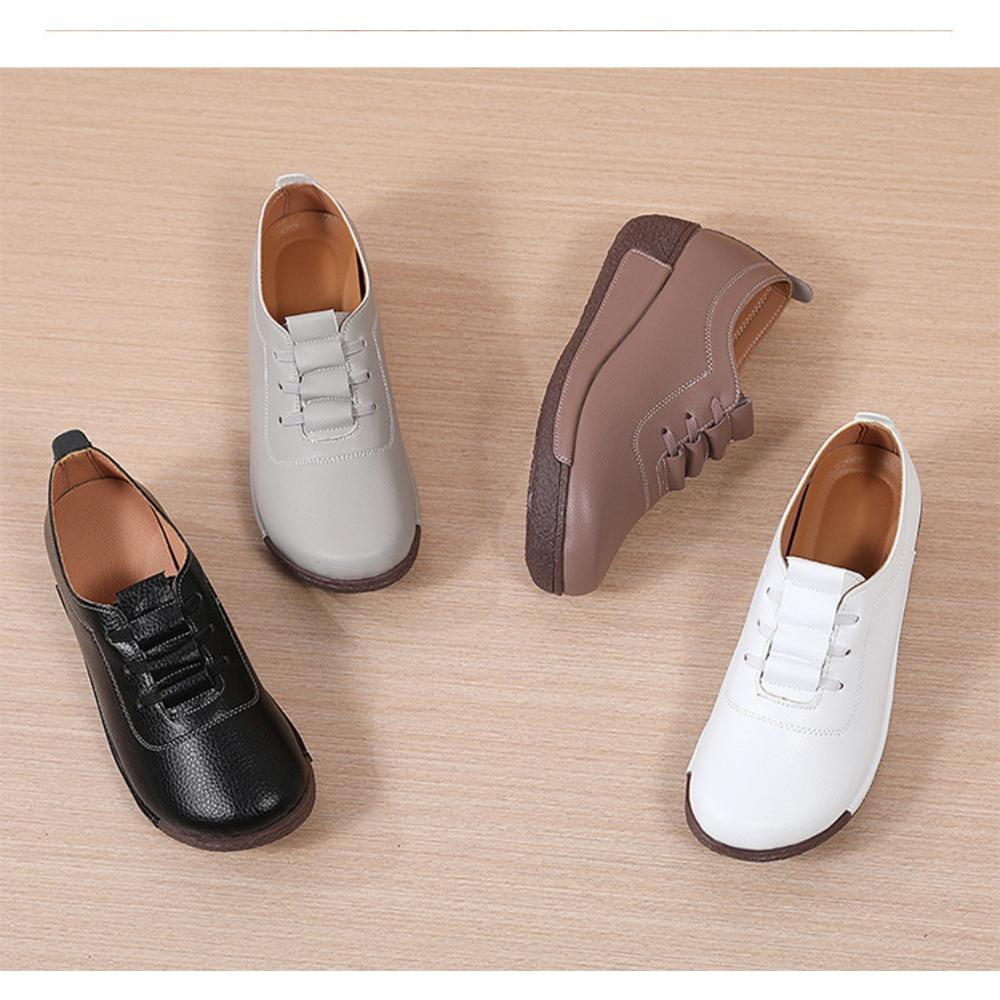 Thick Soled Sloping Heel Leather Casual Sports Shoes for Women