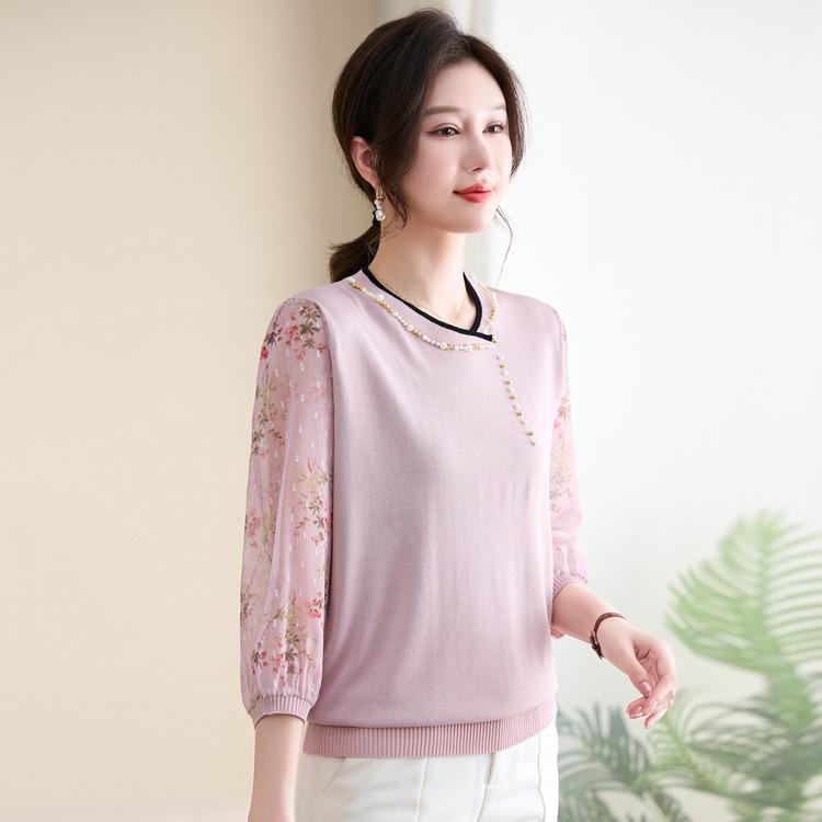 Neues Strickshirt für Damen im Sommer Dünne Oberteile für Frauen mittleren und älteren Alters Modische Sommerkleidung für Damen im Frühsommer