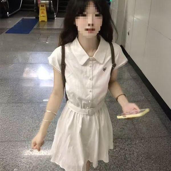 Waste Land School Dress With Tie Strap Summer Knit Fabric For Casual Wear