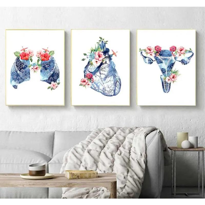 Flower Breast Uterus Kidney Liver Anatomy Wall Art Canvas Painting Nordic Posters And Prints Wall Pictures For Doctors Office