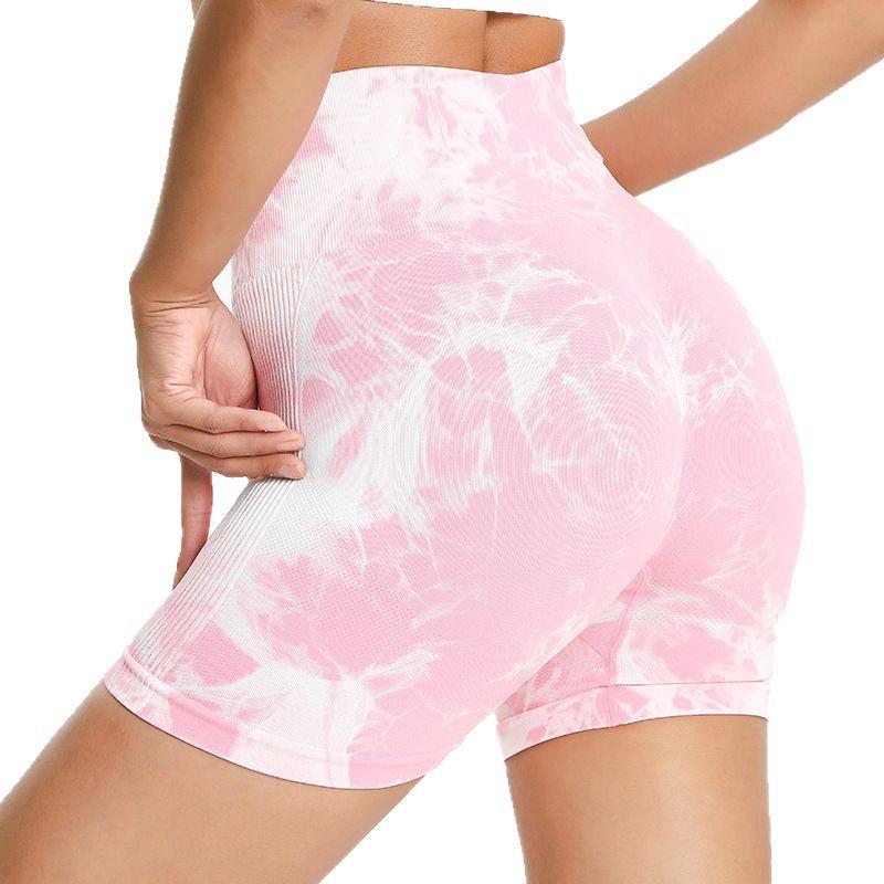 Women's Tie-Dye High Waist Yoga Shorts - Peach Hips, Quick-Dry, Fitness Training Activewear